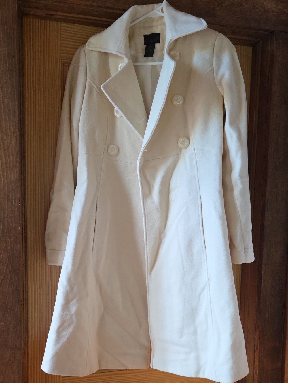Women's Cream Double-Breasted Wool Blend Coat